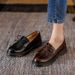 Women's Shoes Retro Thick Soled Chunky Heeled Leather Shoes Bowknot Tassel Loafers Slip On Lazy Round Toed Single Shoes For Women_vogvips.com
