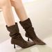 2738-3 Medela Mid-Calf Stretch Ruched Slouch Versatile Pointed Toe Stiletto Heel Short Slim Boots For Women_vogvips.com