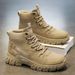 Men's Classic Ankle Boots - Military-Inspired Lace-Up Work Boots With Cushioned Sole (Khaki/Black/Gray)_vogvips.com