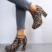 Women's Round Toe Side Pull Chunky Heels Plus Size Frosted Leopard Print Solid Color Ankle Boots_vogvips.com