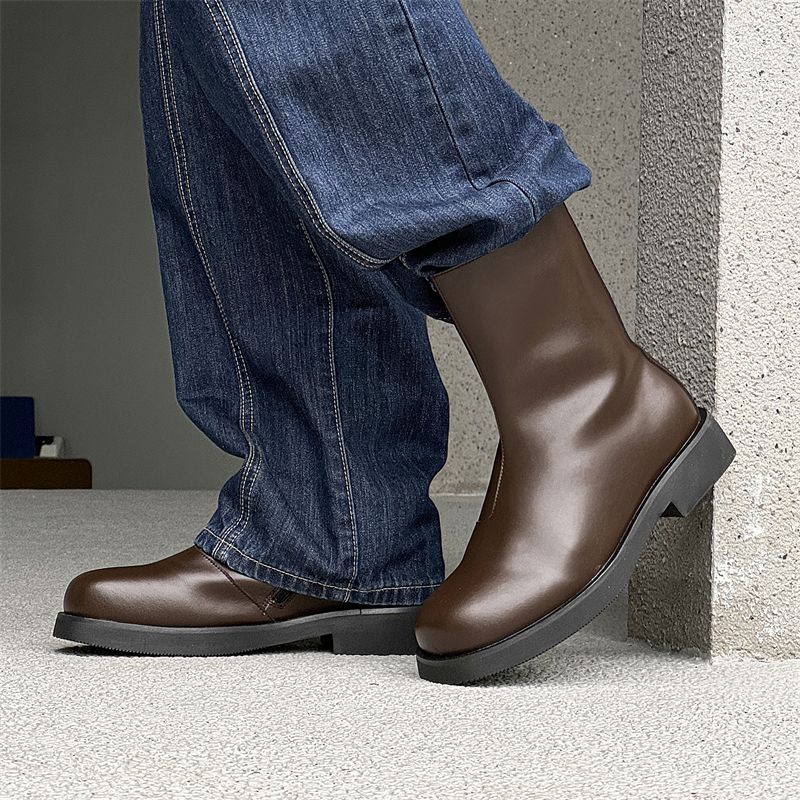 New Leather Spring Men's Shoes High-top Men's Heightening Tooling Martin Boots_vogvips.com