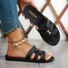 Braided Strap Women's Flat Sandals, Gold Embellished Buckle With Rhinestones, Simple Comfortable Design, Easy To Wear_vogvips.com