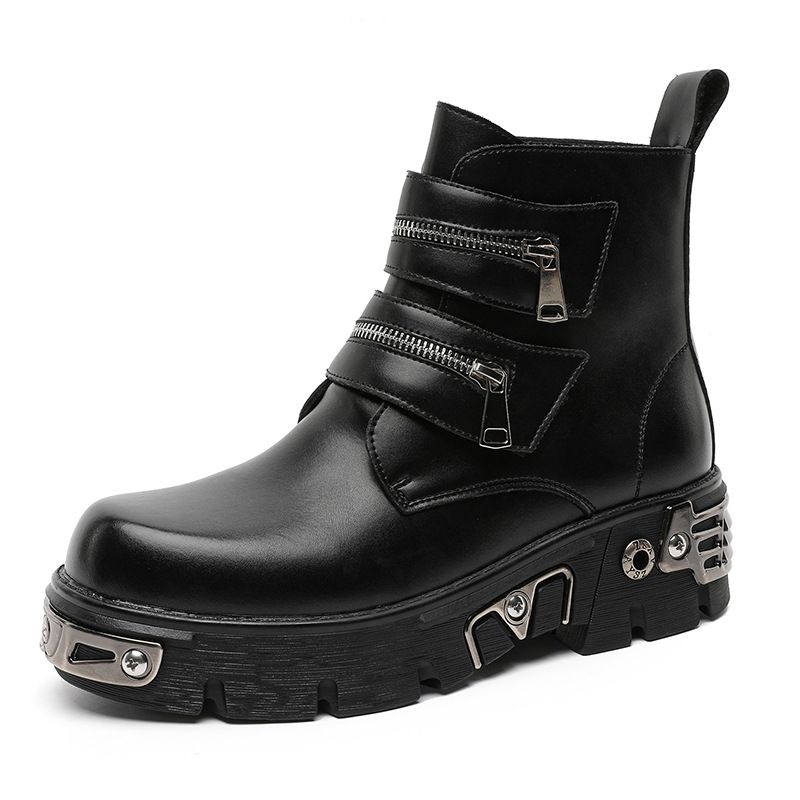 Metal Punk Style Martin Boots Thick Sole Heightening Retro Tooling Boots Ruffian Handsome Men's Shoes_vogvips.com