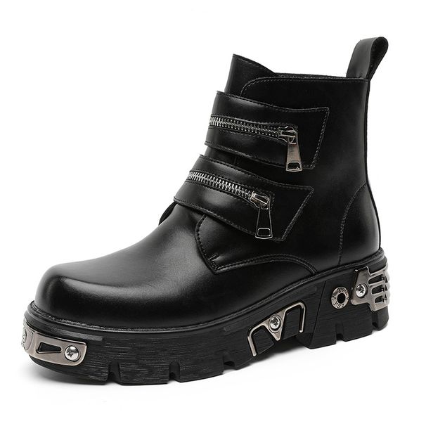 Metal Punk Style Martin Boots Thick Sole Heightening Retro Tooling Boots Ruffian Handsome Men's Shoes_vogvips.com