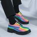 Women's Shoes Brogue Patent Leather British Style Of Social Nightclub Fashion Personality Heightening Casual Trendy Men's Gold Leather Shoes Rainbow_vogvips.com