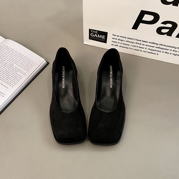 French Evening Wind Square Head Shallow Mouth Thick High Heels Women S Retro Maillard Not Tired Feet Small Leather_vogvips.com