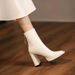WOMEN ANKLE BOOTS Winter Square Toe Retro Thick Short Women's Single After Zipper High Heel Nude Boots_vogvips.com