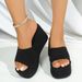 European And American Foreign Trade Thick-Soled Wedge Slide For Women, Cross-Border High Heel Solid Color Fabric Beach_vogvips.com