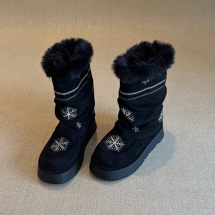 Snow Boots For Women, Thickened Stacking Boots, Fur Integrated Plush Warm Short Boots, Long Boots, Snow Boots_vogvips.com