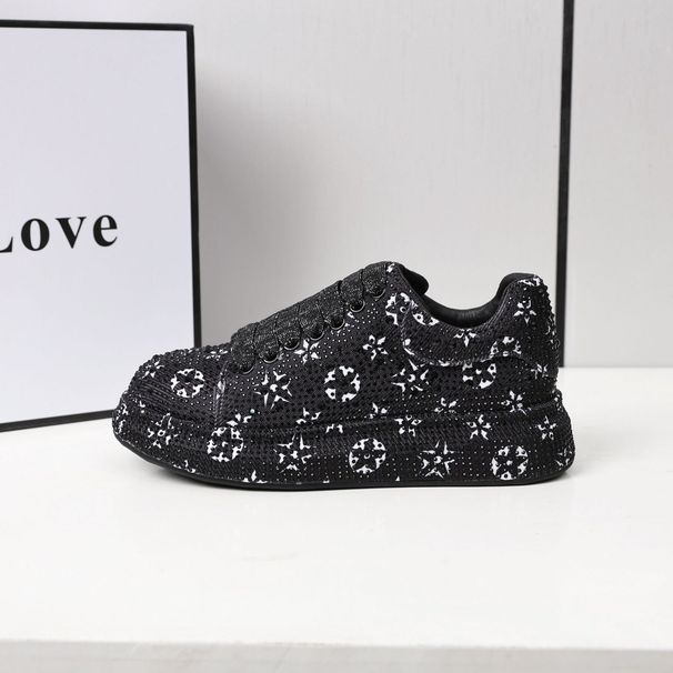 Women's Crystal Rhinestone Platform Sneakers - Breathable Round-Toe Casual Shoes With Floral Design For Spring/Summer/Fall_vogvips.com