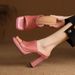 High-heeled Shoes 2026 Spring New Women's Square-toed Chunky Heel High-heeled Fashion Shoes, Open-toed Slip-on Mules_vogvips.com