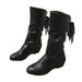 New Trendy Round Toe Low Chunky Heel Ribbon Leather Women's Plus Size Mid-Calf Short Boots_vogvips.com