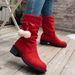 Plus Size Women's Fashion Boots Autumn Chunky Heel Mid Calf Suede Slouch With Pom Pom Pleated Detail_vogvips.com
