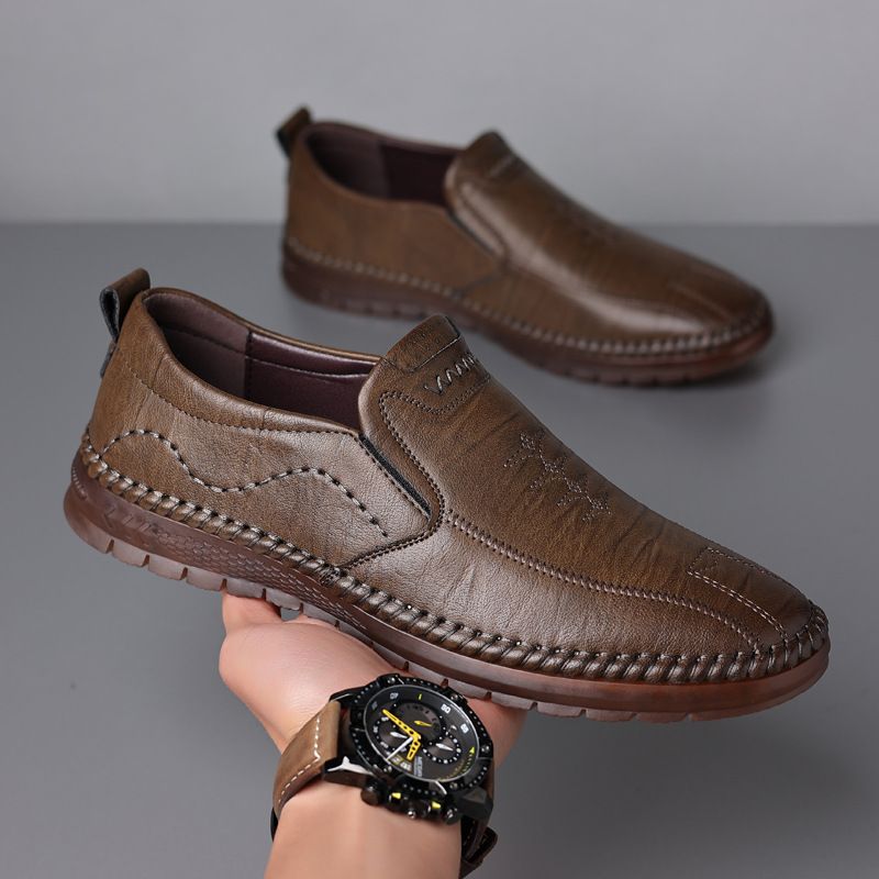 ct Suitable For All Seasons Men's Leather Summer New Slip-On Casual Sole Soft Surface Non-Slip Driving Middle-Aged Dad Shoes_vogvips.com