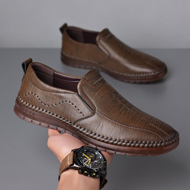 ct Suitable For All Seasons Men's Leather Summer New Slip-On Casual Sole Soft Surface Non-Slip Driving Middle-Aged Dad Shoes_vogvips.com