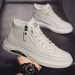 Spring New Breathable And Anti Slip High Top Chef Men's Fashion Versatile Black Leather Casual Shoes, Board Shoes_vogvips.com