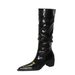 009-18 Vintage European American Style Women's With Chunky Mid-Heel, Pointed Toe, Wrinkled And Shiny Surface, High_vogvips.com