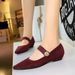 3683-2K92 Korean Low Slope Heel Versatile Suede Shallow Mouth Metal Decorative Elastic Band Strap Single Shoe Female_vogvips.com