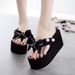 Shanjiao 8cm High Heel Flip-Flops Handmade Bow Non-Slip Beach Vacation Slippers Fashion Women's Beach Shoes_vogvips.com