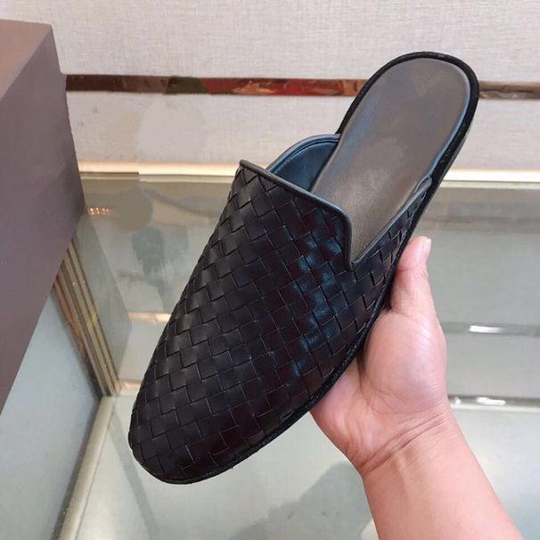 Straight Genuine Leather Woven Toe Caps, Half Slippers, Men's Lazy Casual Shoes, No Heels, Loafers_vogvips.com