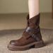 ShoeVault Martin For Women 2024 New Autumn Winter Chunky British Style Motorcycle Mid Heel Belt Buckle Short Women's Boots_vogvips.com