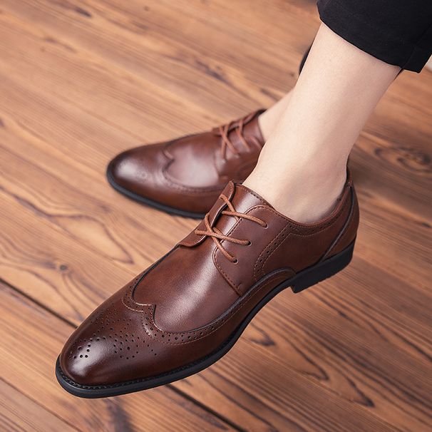 Euro Step Men's Leather Korean Trend Brogue British Style Business Formal Casual Fashion Hairstylist Wedding Shoes_vogvips.com