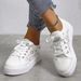 Women Fashion Summer Casual White Cutouts Lace Canvas Hollow Breathable Platform Flat Shoes Woman Sneakers_vogvips.com