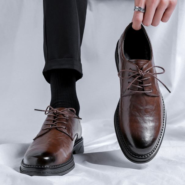 ShoeVault Men's Brogue Leather Autumn British Style Business Formal Soft Sole Casual Derby Wedding Trendy Shoes_vogvips.com