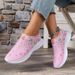 Large Size Spring Breathable Sports And Leisure Rhinestone Rainbow Shiny Flying Woven, Thick Soled Running Women's_vogvips.com