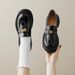 Platform Loafers Women's Retro British Style Small Leather Shoes Black Thick Heel Single Shoes Women's Soft Sole_vogvips.com