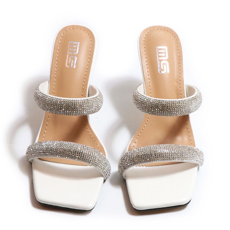 Women's Shoes Summer Fashionable Sandals With Crystal Stiletto Heels, Versatile And Comfortable, Solid Color, One Strap Rhinestone Sandals_vogvips.com