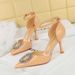 8323-K62 Fashionable Pointed Thin Heel Shoes With Patent Leather Glossy Surface, Hollow Rhinestone Round Buckle,_vogvips.com
