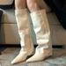 Pointed Toe High 2024 Winter New Korean Style Versatile Over-the-Knee Pearl Tube Boots For Women_vogvips.com