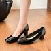 Square-toed High-heeled 2025, Patent Leather, Chunky Heel, Solid Color, Closed-toe, Shallow Cut, Mid-heel Shoes For_vogvips.com