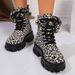 Women's Chunky Heel Ankle Boots With Leopard Print - Round Toe Lace-Up Fashion Boots_vogvips.com