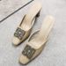 Genuine Leather Chunky Heel Closed-toe Slippers For Women, 2026 New Summer French Style Rhinestone Sandals, Sheepskin_vogvips.com