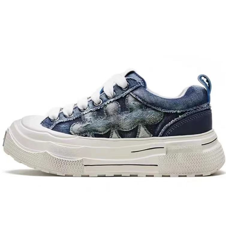 SHOOT BRAND Ensemble Series, Wear-resistant Thick-soled Heightened Retro Damaged Denim Canvas Shoes, The Same For Men And Women_vogvips.com
