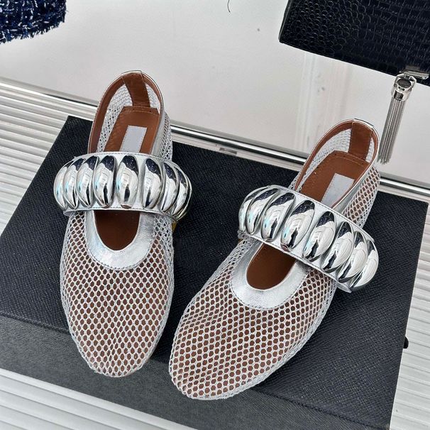 Mary Jane Ballet Flats - Metallic Buckle & Mesh Breathable Shoes (Comfortable, Stylish, Lightweight For Women, Summer Casual & Dance)_vogvips.com