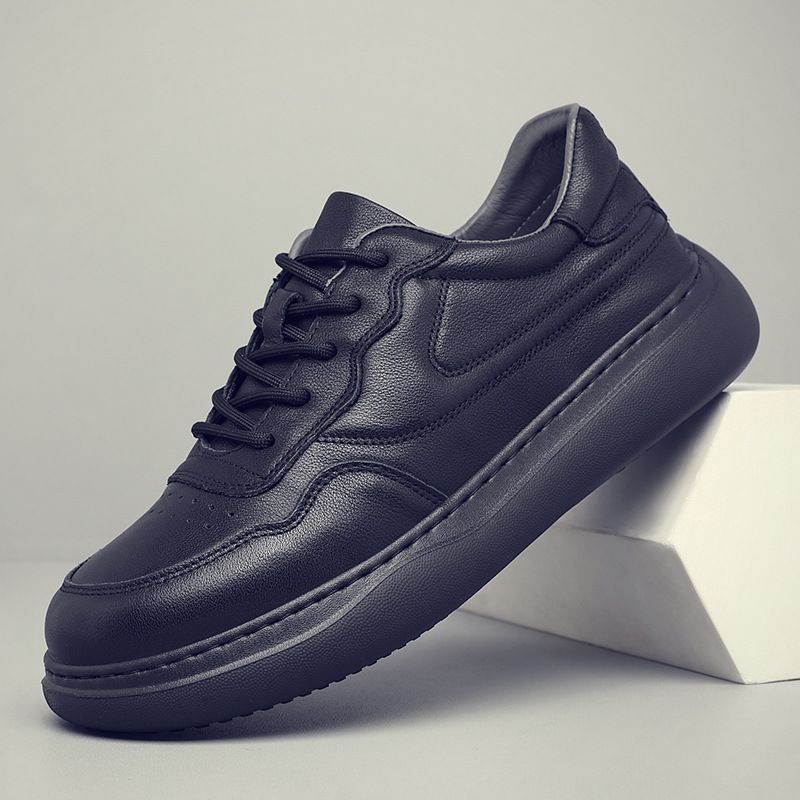 Men's Genuine Leather White Sneakers Breathable Top Layer Cowhide Casual Board Shoes Fashion Comfortable Lightweight Daily Wear_vogvips.com