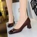 Women's Shoes Thick Heel Medium Heel Shallow Mouth Splicing Square Head New Single Shoes Women_vogvips.com