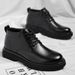 European Warm Series Thick-Soled Martin Boots Men, Fleece-Lined Casual Warm Black Work Short Boots, Fashionable Leather Shoes For Men_vogvips.com