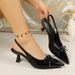 Cross-border Summer New Patent Leather Bow Pointed-toe Slingback Kitten Heel Plus-size Women's Shoes, Foreign Trade_vogvips.com