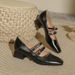 French Mary Jane Shoes New Style Square Toe Low Heel Single Shoes One Word Buckle Flat Toe Retro High Heels Thick Heel_vogvips.com