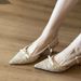 Lace Hollow High Heels For Women 2026 Summer New French Style Single Strap Stiletto Pointed Toe Bow Backless Sandals_vogvips.com