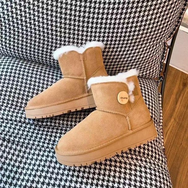 3352 Wool Style Snow Boots Women, Sheepskin Integrated, Thick Sole, Height Increasing, Warm Short Boots, Fleece-Lined_vogvips.com