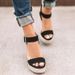 Rope One-Strap Wedge Straw Jute Sandals For Women Plus Size High Heel Snake Pattern Slippers_vogvips.com
