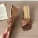 Brown Casual White Wedge Heel Vacation Sandals Open Toe Slip On Shoes For Women Woven Versatile Square Toed Retro Style_vogvips.com