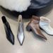 French-style Pointed-toe Short For Women, 2025 Autumn And Winter New Thick-heeled Stretch Slim Boots, Silver Slimming_vogvips.com