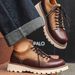 ShoeVault Brown Leather Thick Sole Height Increasing Retro British Style Casual Derby Shoes Low-top Martin Boots For Men_vogvips.com