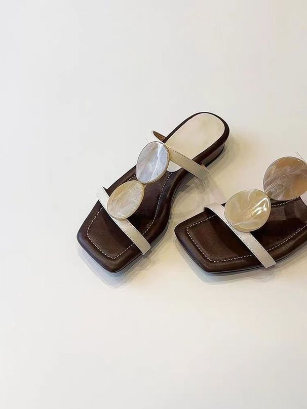 Women's Sheepskin Square Toe Open Toe Sandals Retro Bohemian Style Flat Slippers New Style_vogvips.com